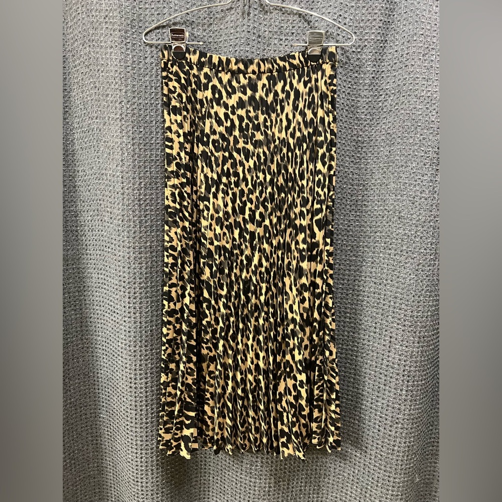 HALOGEN Animal Print Pleated Elastic Waist Midi Skirt Size Small Cheetah